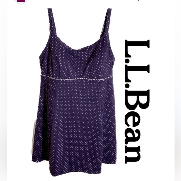 LL Bean one piece Swim Dress Swimsuit bathing suit Navy Blue white Polka Dot 14 - Picture 3 of 12